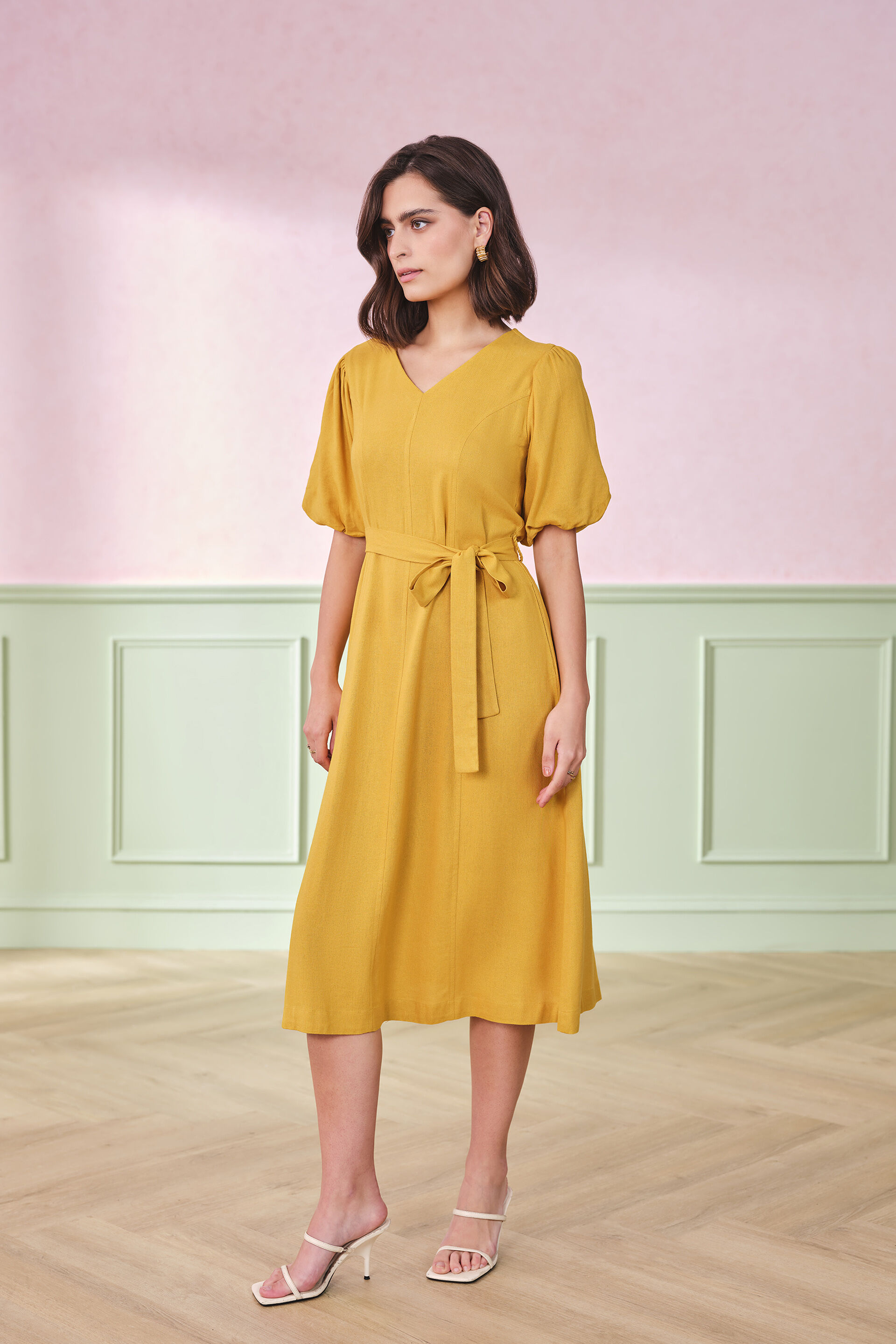 Marigold Viscose Blend Dress, Yellow, image 2